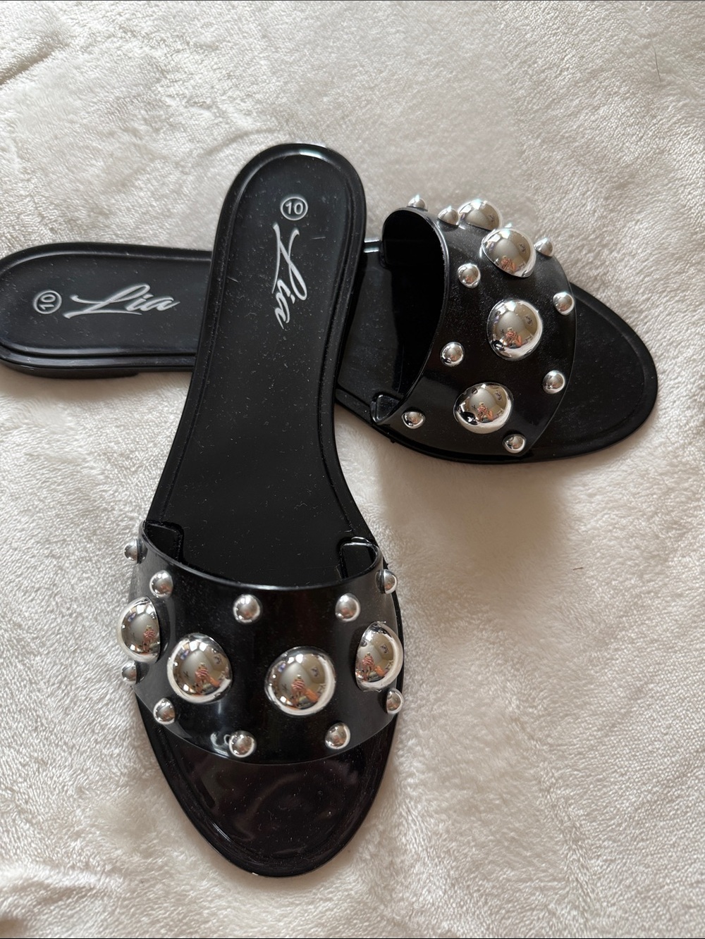 Black Studded Slide Jelly Sandals